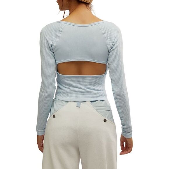 Free People Movement Bail Out Crop Thermal Knit Top Artic Snow Size M/L NWT - Picture 2 of 7